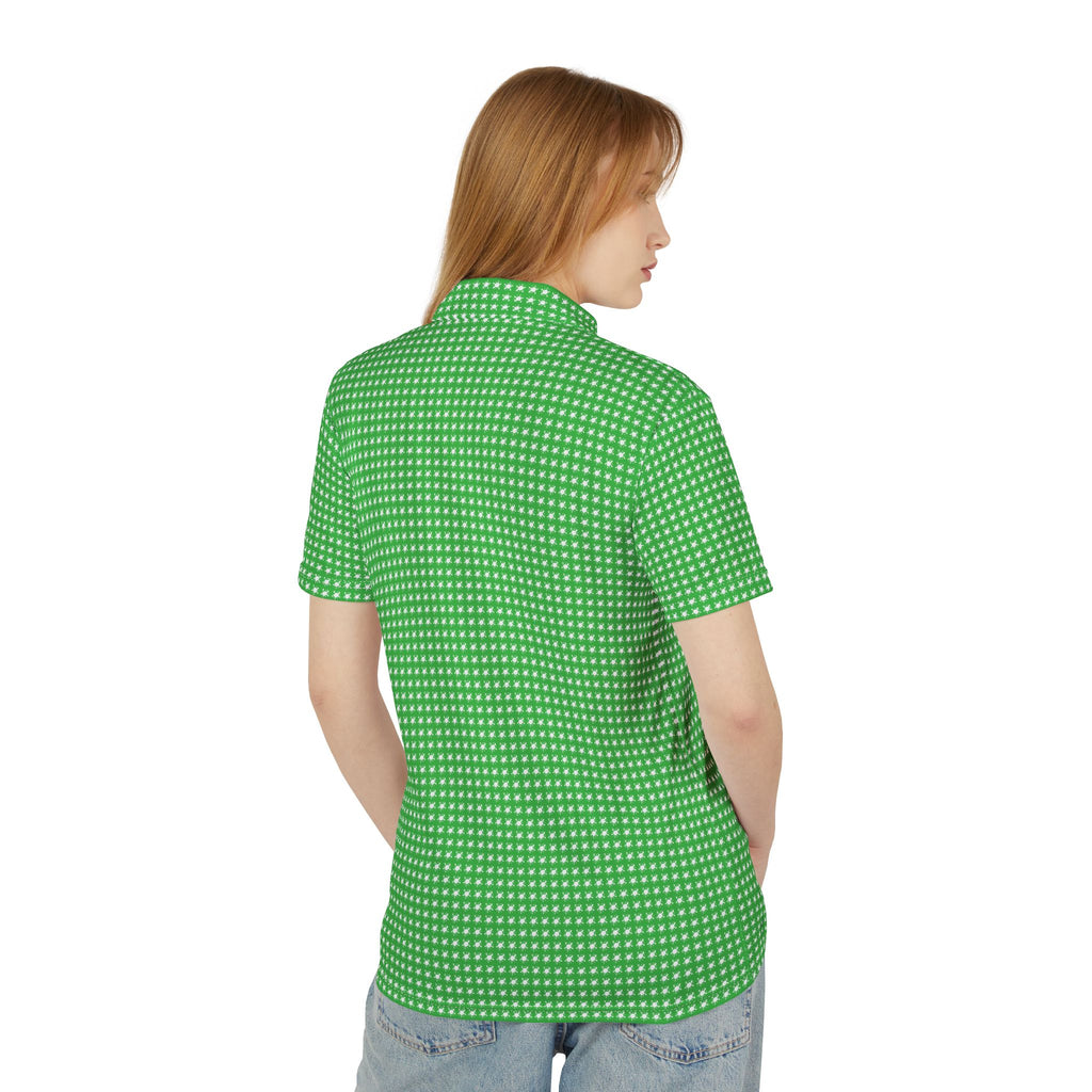 Green Geometric Polo Shirt — All-Over Print Casual Golf Polo