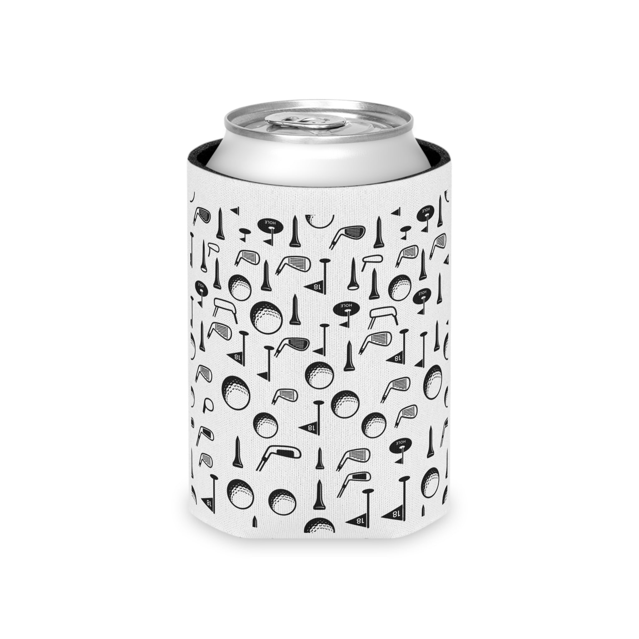 Golf Can Cooler - So Pure Golf Logo & Club Pattern Beverage Koozie