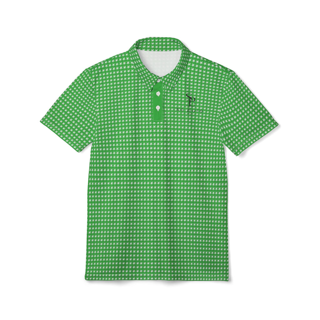 Green Geometric Polo Shirt — All-Over Print Casual Golf Polo